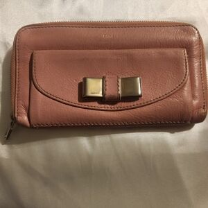 Chloe Pink Leather Wallet with Gold Accent